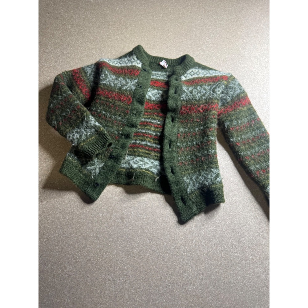 Girdalstrikk Kids Vintage Wool Cardigan Sweater Green Nordic Fair Isle Norway 14